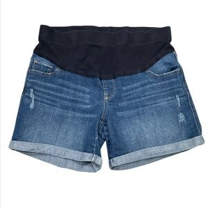 Oh Baby by Motherhood Maternity Women's Denim Shorts with Navy Waistband Size XL